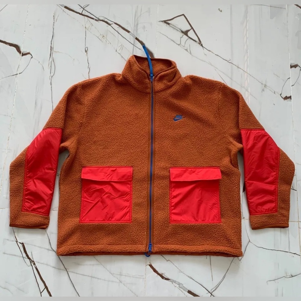 Nike Sportswear Sherpa Fleece Full Zip Jacket Rust Orange DD5021-246 Size S NWT